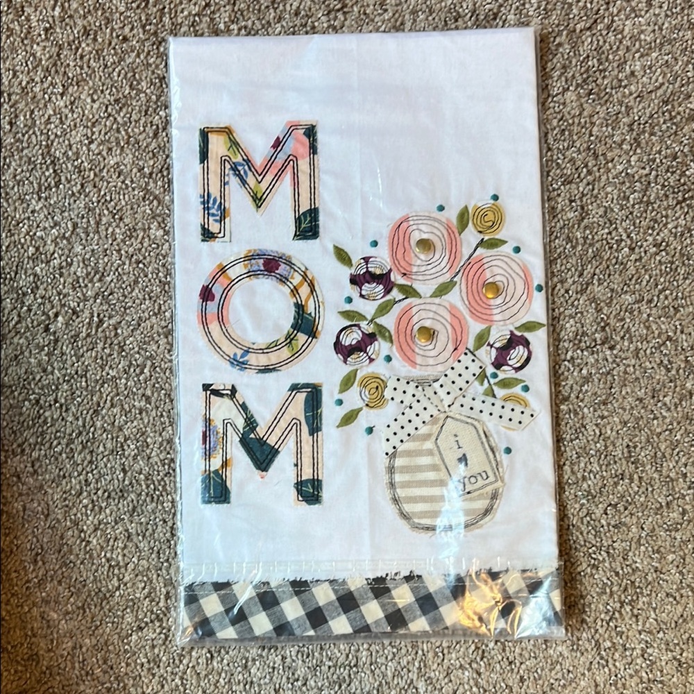 Floral Embroidered Kitchen Towel - White